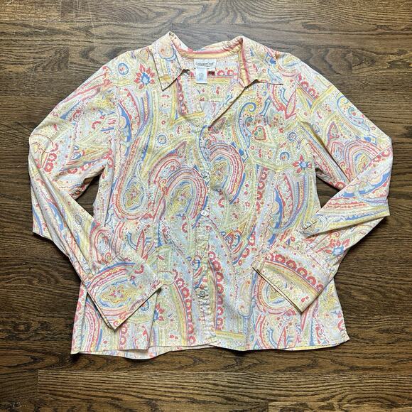 Coldwater Creek Tops - Coldwater Creek Shirt Womens XXL Blue Yellow Paisley Button Up Long Sleeve